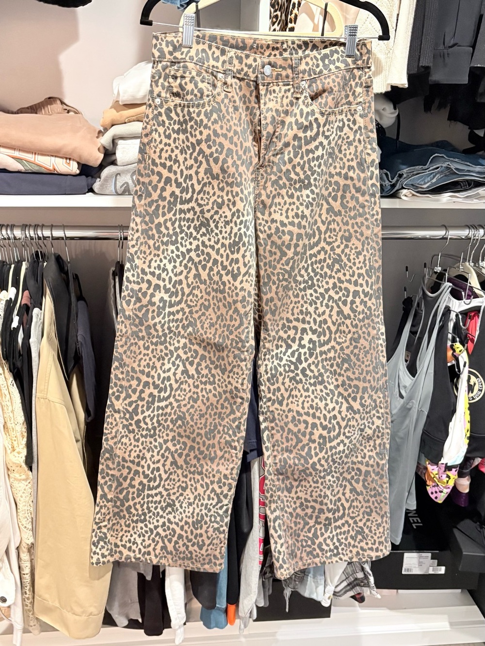 GAP Leopard Print Wide-Leg Jeans in Tan and Black